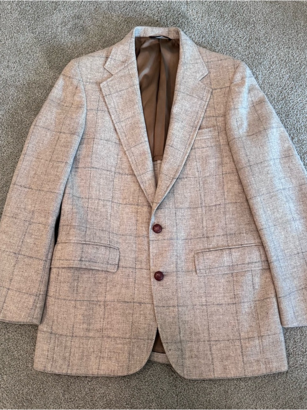 Vintage 70’s Cricketeer Men’s Tweed 100% Wool Blazer Sport Coat Beige Plaid 40